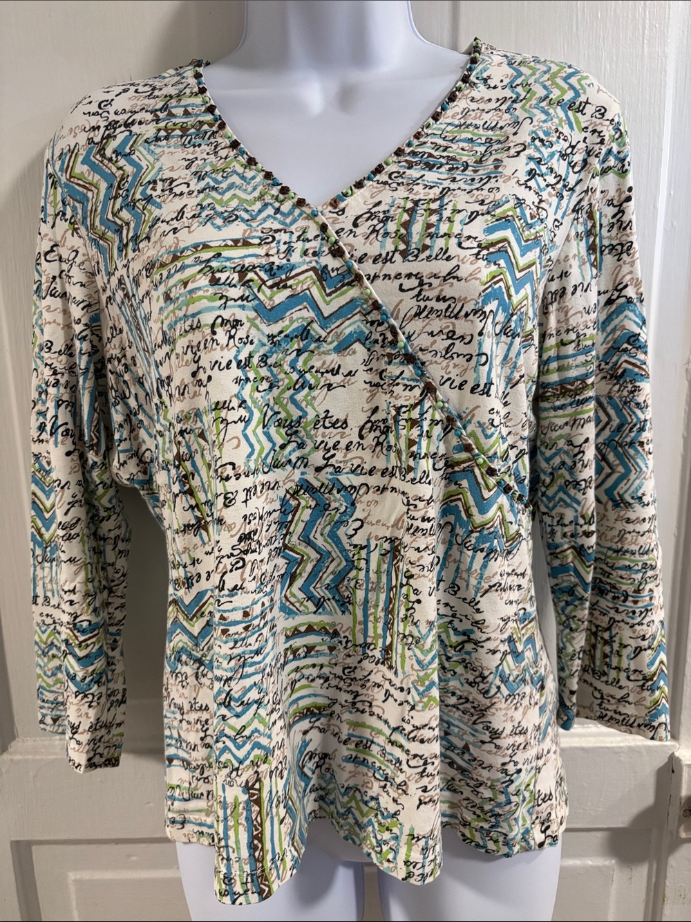 Ruby Rd. Printed Wrap-Style Long Sleeve Top - Size PL